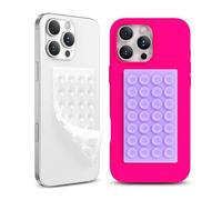 COFFKER 2 Pack Silicone Suction Cup Phone Case Mount Double-Sided, Hands-Free Strong Grip Holder for iPhone and Android, Sticky Phone Stand for Selfies and Videos, Purple+Transparent