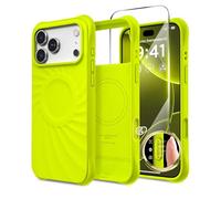 COFFKER Compatible with 17 Pro Max Case, [Camera Control Button Coverage] + Screen Protector, Vortuxe Liquid Silicone Shockproof 17 Pro Max Phone Case 6.9", Neon Yellow