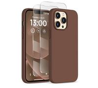 COFFKER Designed for iPhone 13 Pro Case, Liquid Silicone Case with [2X Screen Protectors], [Military Shockproof Protection] Slim Thin Phone Case with Microfiber Lining 6.1 inch, Chocolate