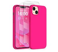 COFFKER Designed for iPhone 14 Plus Case Silicone, with 2X Screen Protectors, Full Body Shockproof Protective Cover, Liquid Silicone Slim Thin Phone Case for iPhone 14 Plus 6.7", Neon Pink