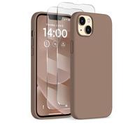 COFFKER Designed for iPhone 14 Plus Case Silicone, with 2X Screen Protectors, Full Body Shockproof Protective Cover, Liquid Silicone Slim Thin Phone Case for iPhone 14 Plus 6.7", Light Brown