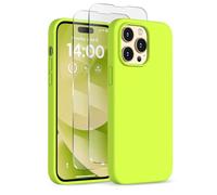 COFFKER Designed for iPhone 14 Pro Max Case, Liquid Silicone Case [2X Screen Protectors], Shockproof Slim Thin Phone Case with Soft Anti-Scratch Microfiber Lining, 6.7'', Fluorescent Yellow