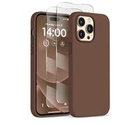 COFFKER Designed for iPhone 14 Pro Max Case, Liquid Silicone Case [2X Screen Protectors], Shockproof Slim Thin Protective Phone Case with Soft Anti-Scratch Microfiber Lining, 6.7 inch, Chocolate
