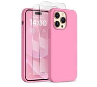 COFFKER Designed for iPhone 14 Pro Max Case, Liquid Silicone Case [2X Screen Protectors], Shockproof Slim Thin Protective Phone Case with Soft Anti-Scratch Microfiber Lining, 6.7 inch, Tender Pink