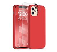 COFFKER for iPhone 12 Case and iPhone 12 Pro Case, [Camera Lens Protector + Screen Protector], Soft Microfiber Lining Silicone Shockproof Protective Slim Thin Phone Cover 6.1 inch, Red