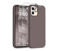 COFFKER for iPhone 12 Case and iPhone 12 Pro Case, [Camera Lens Protector + Screen Protector], Soft Microfiber Lining Silicone Shockproof Protective Slim Thin Phone Cover 6.1 inch, Coffee Brown