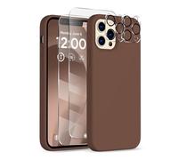 COFFKER for iPhone 12 Pro Max Case, [2X Camera Protector + 2X Screen Protector], Full-Body Silicone Shockproof Protective Cover, Microfiber Lining Phone Case for iPhone 12 Pro Max 6.7", Chocolate