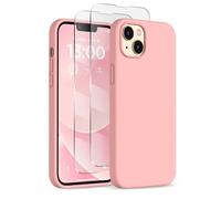 COFFKER for iPhone 13 Phone Case with [2X Screen Protectors], Liquid Silicone Shockproof Protective with Soft Anti-Scratch Microfiber Lining Slim Thin Case for iPhone 13 6.1 inch, Peach Pink