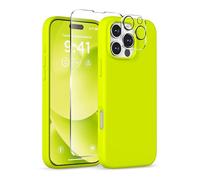 COFFKER Magnetic Case for iPhone 16 Pro Max, Compatible with Magsafe, Suction Cup Phone Holder, [2 Screen Protectors] [Camera Protection] Silicone, Shockproof Protective Case 6.9 Inch, Neon Yellow