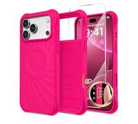 COFFKER Magnetic for 17 Pro Max Case, [Camera Control Button Coverage] + Screen Protector, Vortuxe Liquid Silicone Shockproof 17 Pro Max Phone Case 6.9", Neon Pink