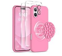 COFFKER Magnetic for iPhone 16 Case, Compatible with Magsafe, Suction Cup Phone Mount, [2 Screen Protectors][Camera Lens Protector] Silicone Shockproof Protective Slim Phone Cover 6.1", Tender Pink