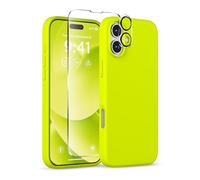 COFFKER Magnetic for iPhone 16 Plus Case, Compatible with MagSafe, Liquid Silicone Phone Cover with Screen Protector & Camera Protector, Soft Anti-Scratch Microfiber Lining Inside 6.7", Neon Yellow