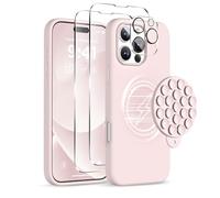 COFFKER Magnetic for iPhone 16 Pro Case, Compatible with Magsafe, Suction Cup Phone Mount, 2 Screen Protectors - Camera Protector, Silicone Shockproof Protective Phone Cover 6.3", Lovely Pink