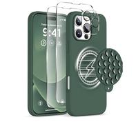COFFKER Magnetic for iPhone 16 Pro Case, Compatible with Magsafe, Suction Cup Phone Mount, 2 Screen Protectors - Camera Protector, Silicone Shockproof Protective Phone Cover 6.3", Alpine Green