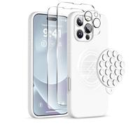 COFFKER Magnetic for iPhone 16 Pro Case, Compatible with Magsafe, Suction Cup Phone Mount, 2 Screen Protectors - Camera Protector, Silicone Shockproof Protective Phone Cover 6.3", White