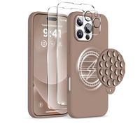 COFFKER Magnetic for iPhone 16 Pro Max Case, Compatible with Magsafe, Suction Cup Phone Mount, [2 Screen Protectors][Camera Protector] Silicone Shockproof Protective Phone Cover 6.9", Light Brown