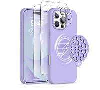 COFFKER Magnetic for iPhone 16 Pro Max Case, Compatible with Magsafe, Suction Cup Phone Mount, [2 Screen Protectors][Camera Protector] Silicone Shockproof Protective Phone Cover 6.9", Lilac Purple