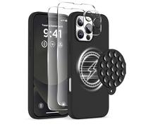 COFFKER Magnetic for iPhone 16 Pro Max Case, Compatible with Magsafe, Suction Cup Phone Mount, [2 Screen Protectors][Camera Protector] Silicone Shockproof Protective Phone Cover 6.9", Black