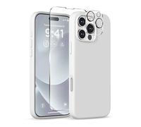 COFFKER Magnetic for iPhone 16 Pro Max Case, Compatible with Magsafe, Suction Cup Phone Mount, [2 Screen Protectors][Camera Protector] Silicone Shockproof Protective Phone Cover 6.9", White