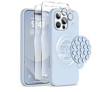 COFFKER Magnetic for iPhone 16 Pro Max Case, Compatible with Magsafe, Suction Cup Phone Mount, [2 Screen Protectors][Camera Protector] Silicone Shockproof Protective Phone Cover 6.9", Baby Blue