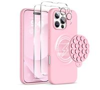 COFFKER Magnetic for iPhone 16 Pro Max Case, Compatible with Magsafe, Suction Cup Phone Mount, [2 Screen Protectors][Camera Protector] Silicone Shockproof Protective Phone Cover 6.9", Pink