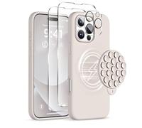 COFFKER Stone Silicone Case for iPhone 16 Pro Protective Phone Cover | Magnetic, Compatible with Magsafe, Suction Cup Phone Mount, 2 Screen Protectors, Camera Protector, Shockproof, 6.3"