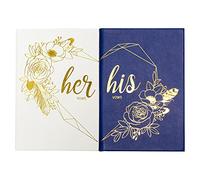 COFICE Vow Books for Wedding, His and Hers Marriage Vows to Remember Renewal Brides Journal, Leather Hardcover Booklet Keepsake, Bridal Shower Gift, Set of 2,White & Navy Blue