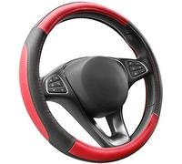 COFIT 15 Inch Microfiber Leather Steering Wheel Cover, Anti-slip Universal Steering Wheel Protector for Car SUV Truck Van Interior Decor Accessories, Size M 37-38cm Red and Black