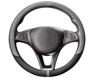 COFIT Breathable Car Steering Wheel Cover Universal Microfiber Leather Protective Wrap Car Interior Decor Accessories Size M 37-38cm Grey and Black