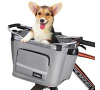 COFIT Detachable Bike Basket Front, Waterproof Dog Bicycle Carrier for Pet Cat, Shopping, Commuter, Camping, Outdoor Storage, Cycling Bag Accessories with Side Pouches, Grey