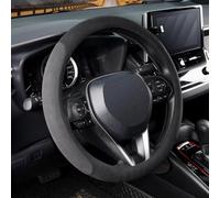 COFIT Microfiber Suede Car Steering Wheel Cover, Universal Anti-Slip Grip Protector for SUV Truck, Fits 37-38 cm, Non-Slip Interior Accessory, Black and Grey