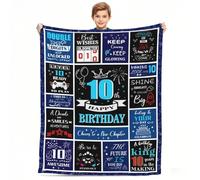 CoFlink 10th Birthday Gifts Blanket for Boys, 60 x 50 Inch 10 Year Old Boy Birthday Gift Ideas Gamer Theme Throw Blanket for 10th Birthday Decorations (Blue-10th)