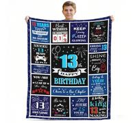 CoFlink 13th Birthday Gifts Blanket for Boys, 60 x 50 Inch 13 Year Old Boy Birthday Gift Ideas Gamer Theme Throw Blanket for 13th Birthday Decorations (Blue-13th)