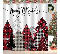 CoFlink 71×71 Inch Merry Christmas Shower Curtain, Waterproof Polyester Fabric Xmas Shower Curtain with 12 Hooks Machine Washable Quick Dry for Bathroom Decor (Red White)