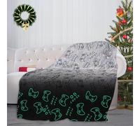 CoFlink Glow in Dark Game Blanket, 59×51 Inch Soft Flannel Fleece All Season Throw Blanket with Cute Pattern for Christmas Kids Gift (Gray-Game)