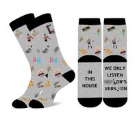 CoFlink Music Socks, Music Album Inspired Gift Novelty Crew Sock with Cute Pattern for Women Men Music Lover Fans Gift (Cotton, Black-Grey)