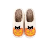 CoFlink Unisex Halloween Pumpkin Slippers, Cute Fuzzy Warm Soft Slip On Slippers for Women House Indoor and Outdoor Shoes (Yellow)