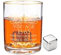 COFOZA 1965 60th Birthday Gifts for Women Men Friend Dad Mom Coworker Boss 385ml/13oz Large Whiskey Glass Drinking Cup 60 Birthday Anniversary Present with A Stainless Steel Whiskey Stone