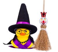 CoFuBcad Halloween Duck Car Ornament, Rubber Duck Car Dashboard Decor with Mini Witch Hat Sash Glasses Cloak Mini Broom