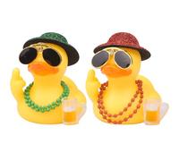 CoFuBcad Rubber Duck Dashboard Decoration, Car Yellow Funny Duck Decor with Cowboy Hat Necklace Sunglasses Mini Prop Instrument for Cool car Accessories