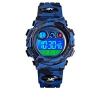 cofuo Kids Digital Sport Watch for Boys Girls, Kid Waterproof Electronic Multi Function Casual Outdoor Watches, 7 Colorful LED Luminous Alarm Stopwatch Wristwatch, Dark blue camouflage, Digital