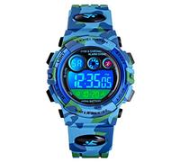 cofuo Kids Digital Sport Watch for Boys Girls, Kid Waterproof Electronic Multi Function Casual Outdoor Watches, 7 Colorful LED Luminous Alarm Stopwatch Wristwatch, Blue Camouflage, Digital