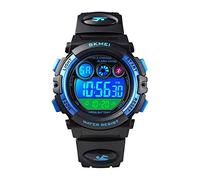 cofuo Kids Digital Sport Watch for Boys Girls, Kid Waterproof Electronic Multi Function Casual Outdoor Watches, 7 Colorful LED Luminous Alarm Stopwatch Wristwatch, Black Blue, Digital