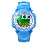 cofuo Kids Digital Sport Watch for Boys Girls, Kid Waterproof Electronic Multi Function Casual Outdoor Watches, 7 Colorful LED Luminous Alarm Stopwatch Wristwatch, Blue, Digital