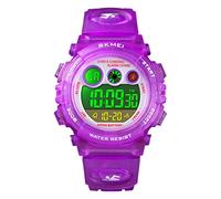 cofuo Kids Digital Sport Watch for Boys Girls, Kid Waterproof Electronic Multi Function Casual Outdoor Watches, 7 Colorful LED Luminous Alarm Stopwatch Wristwatch, Purple, Digital