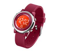cofuo Kids Digital Sport Waterproof Watch for Girls Boys, Kid Sports Outdoor LED Electrical Watches with Luminous Alarm Stopwatch Child Wristwatch, Burgundy, Digital