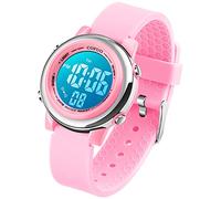 cofuo Kids Digital Sport Waterproof Watch for Girls Boys, Kid Sports Outdoor LED Electrical Watches with Luminous Alarm Stopwatch Child Wristwatch, Jelly Pink, Digital