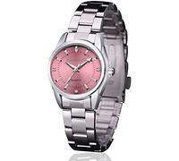 Women Lady Dress Analog Quartz Watch with Stainless Steel Band, Simple Design Easy Reader Wrist Casual Fashion Waterproof Water Rsistant Watches Luminous Noctilucent Wristwatch Pink - Best Gift