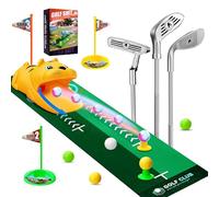 Cofvetia Kids Toy Golf Set with Automatic Golf Returner, White Golf Balls have Led Light Up Night, 3 Clubs, Putting Mat 3-8 Toddler Mini Golf Games, Indoor Outdoor Sports Toys for Boys Girls (Orange)