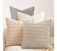 Cogavoo 4 Packs Boho Summer Decorative, Throw Pillow Covers, Soft Plush Striped Corduroy Square Cushion Case for Living Room Couch Bed Sofa, 18x18 Inch (45x45cm)